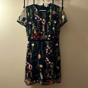 Floral Embroidered Dress with Velvet accents
